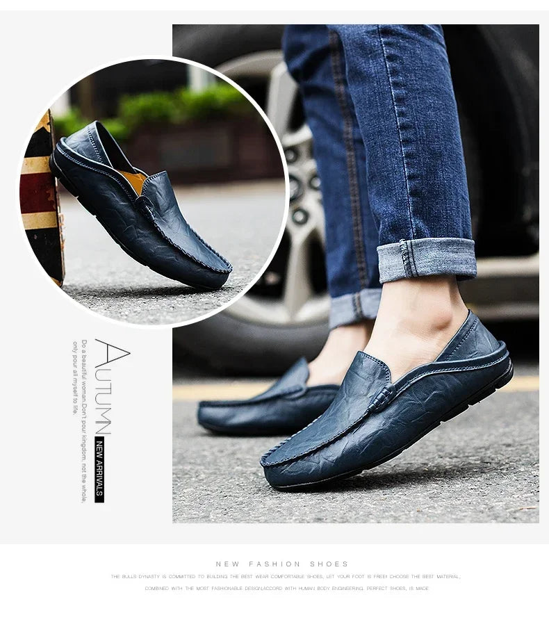 Men Shoes Casual Genuine Leather Mens Loafers Moccasins Designer Slip on Boat Shoes High Quality Chaussure Homme Plus Size 37-47 - Shopfly.co.uk