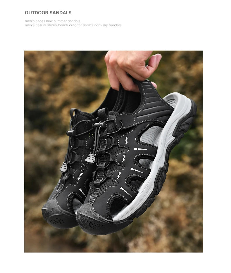 Jumpmore Fashion Men's Leather Sandals Summer Outdoor Hiking Shoes Size 38-45 - Shopfly.co.uk