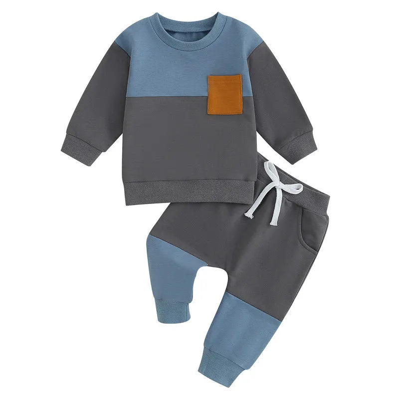 RUEWEY Baby Boy Contrast Color Pant Sets Spring Autumn Clothes Long Sleeve Sweatshirt Tops and Bottom Sets Baby Items Clothing - Shopfly.co.uk