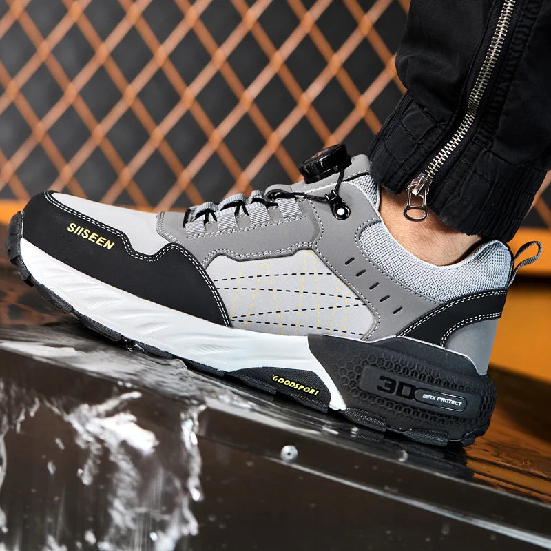 high-quality Work Safety Shoes for men Rotating button Work Sneakers Anti-smash Anti puncture Indestructible shoes Work Boots - Shopfly.co.uk