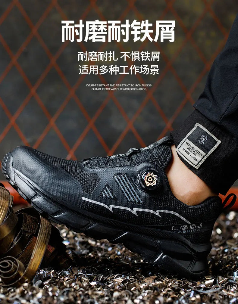 Rotating Button Men Shoes Security Sneakers Steel Toe Shoes Puncture-Proof work Shoes Anti-smash Sport Safety Shoes Protective - Shopfly.co.uk