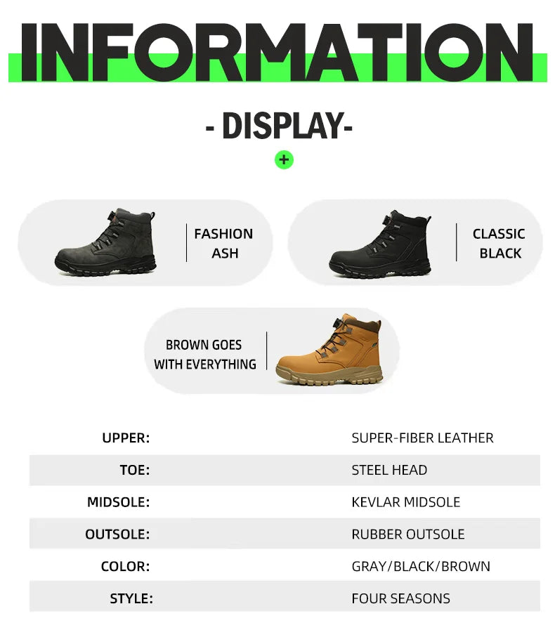 Waterproof Safety Boots Men Indestructible Steel Toe Work Boots Anti-smash Stab-resistant Safety Shoes Biker Botas Para Hombre - Shopfly.co.uk