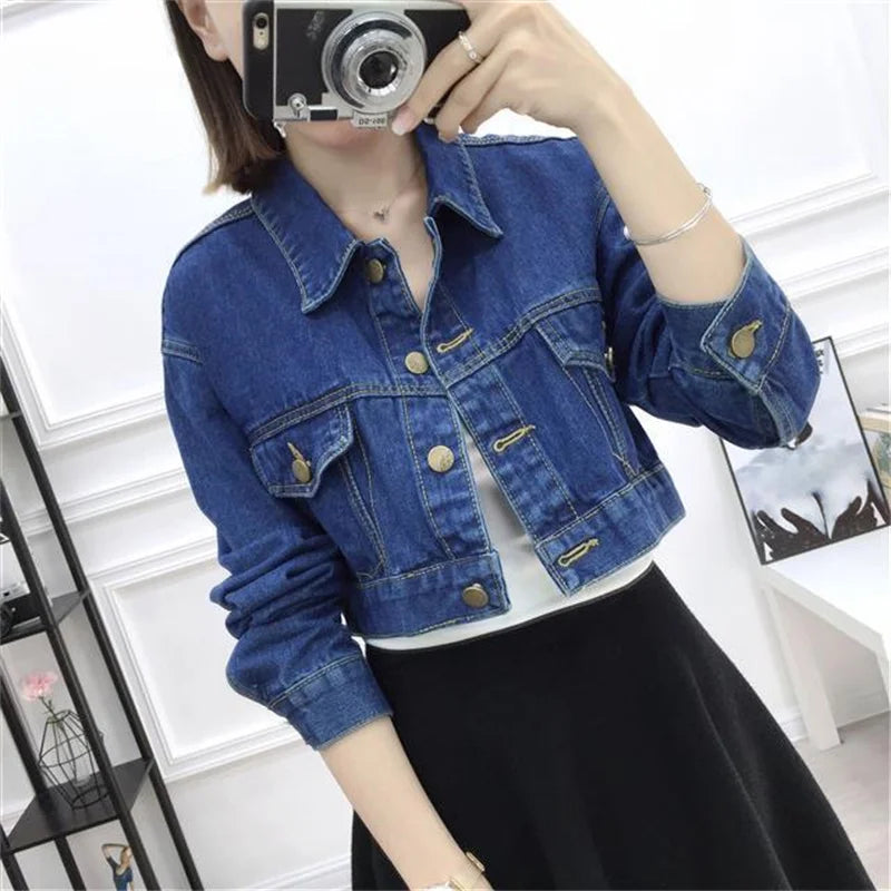 2024 New Jean Jacket Women Denim Jackets Autumn Korean Casual Long Sleeves Streetwear Denim Coats Office Lady Outwear