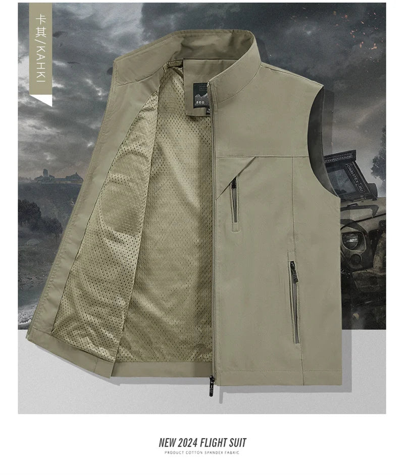 2024 New Fashion Men's Vest Windproof Solid Sleeveless Jacket Motorcycle Ourdoor Waterproof Biker Vest for Men Clothing - Shopfly.co.uk