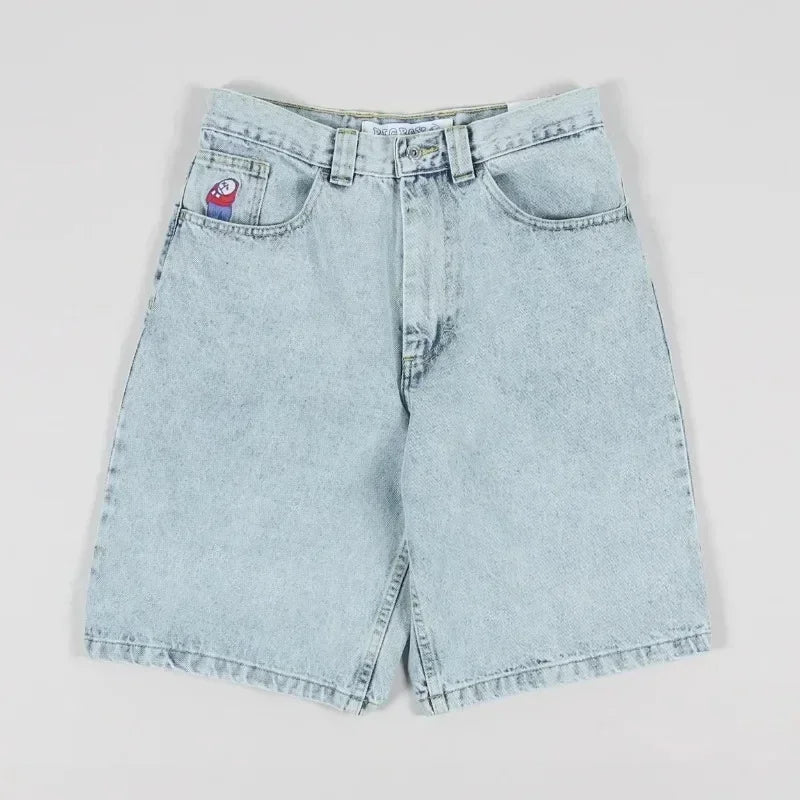 Vintage Graphic Printing Baggy Denim Shorts New Gothic Cross Y2K Fashion Harajuku Casual High Waist Wide Leg Shorts Streetwear - Shopfly.co.uk