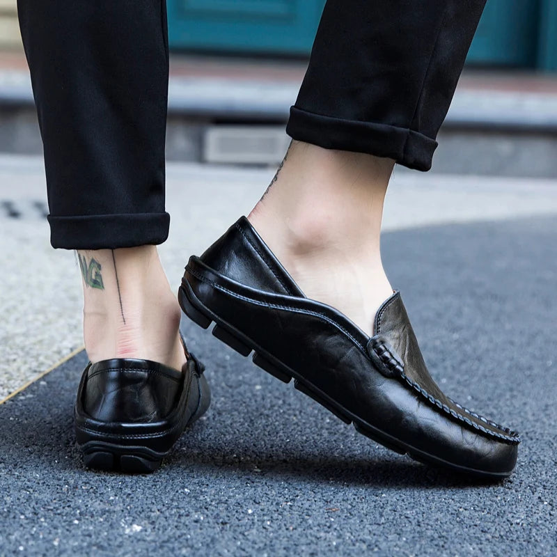 Men Shoes Casual Genuine Leather Mens Loafers Moccasins Designer Slip on Boat Shoes High Quality Chaussure Homme Plus Size 37-47 - Shopfly.co.uk