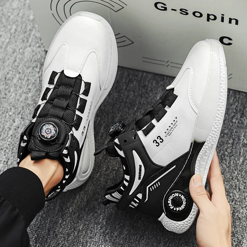Mens Sneakers with Rotating Buckle Comfy Non Slip Lace up Durable Shoes for Mens Outdoor Activities - Shopfly.co.uk