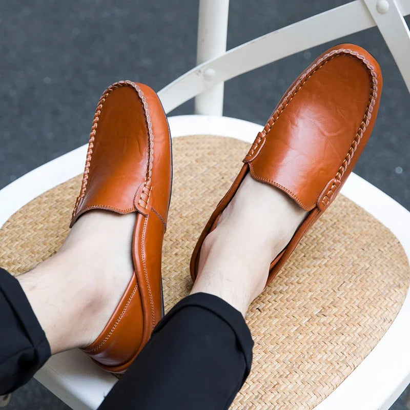 Men Shoes Casual Genuine Leather Mens Loafers Moccasins Designer Slip on Boat Shoes High Quality Chaussure Homme Plus Size 37-47 - Shopfly.co.uk