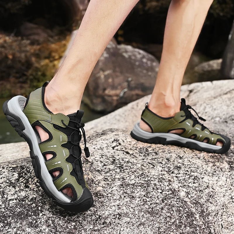 Jumpmore Fashion Men's Leather Sandals Summer Outdoor Hiking Shoes Size 38-45 - Shopfly.co.uk