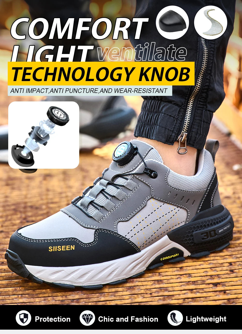 high-quality Work Safety Shoes for men Rotating button Work Sneakers Anti-smash Anti puncture Indestructible shoes Work Boots - Shopfly.co.uk