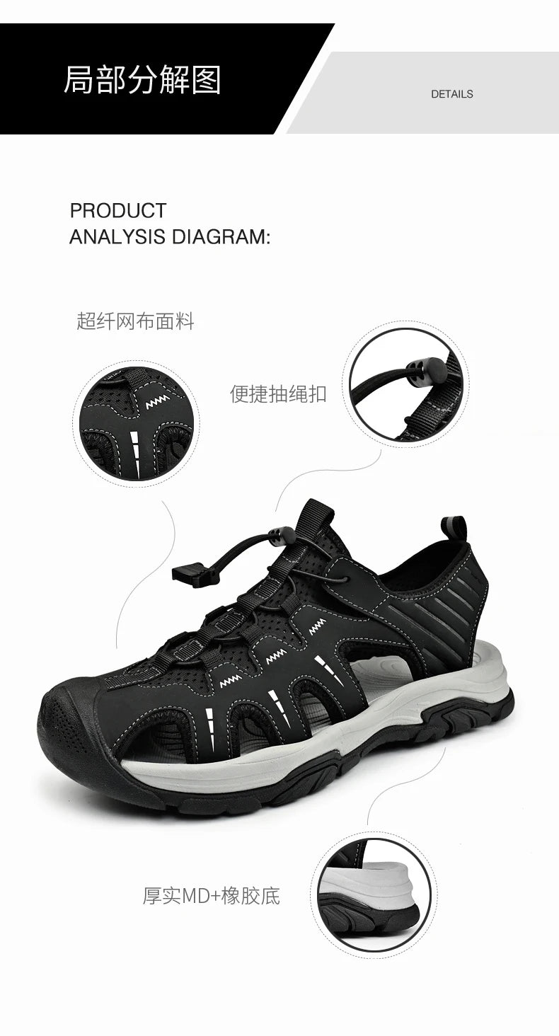 Jumpmore Fashion Men's Leather Sandals Summer Outdoor Hiking Shoes Size 38-45 - Shopfly.co.uk