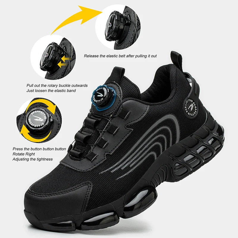 Rotating Button Safety Shoes Men Work Sneakers Indestructible Shoes Puncture-Proof Protective Shoes Work Boots Steel Toe Shoes - Shopfly.co.uk