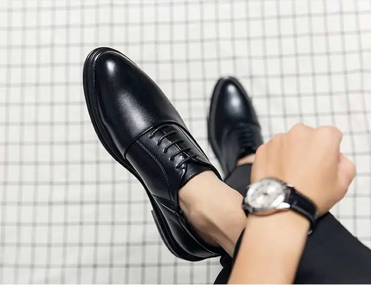 Business Formal Leather Shoes Men's Casual with Suit Low Top Solid Wedding Shoes Color Fashion Oxford Shoes Pointed Office Shoes - Shopfly.co.uk
