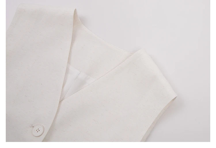 VIMLY Two Piece Office Outfit Woman 2025 Summer Pant Sets Linen Blend Women's Suits V Neck Waistcoat + Wide Leg Long Pants M7357 - Shopfly.co.uk