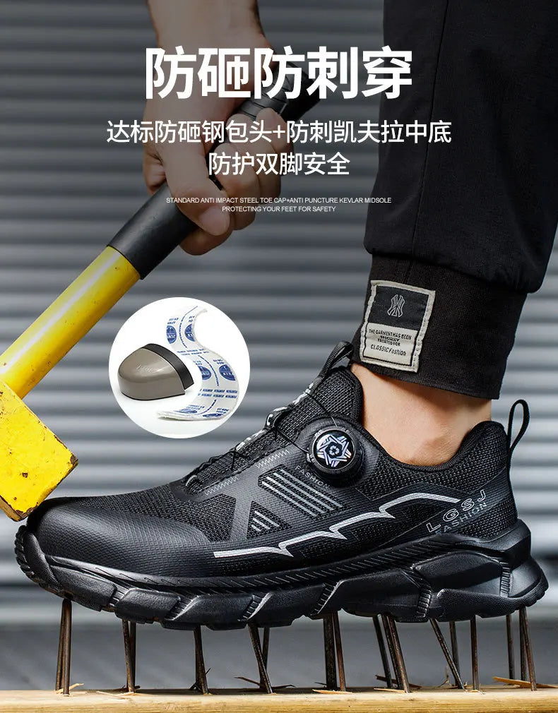 Rotating Button Men Shoes Security Sneakers Steel Toe Shoes Puncture-Proof work Shoes Anti-smash Sport Safety Shoes Protective - Shopfly.co.uk