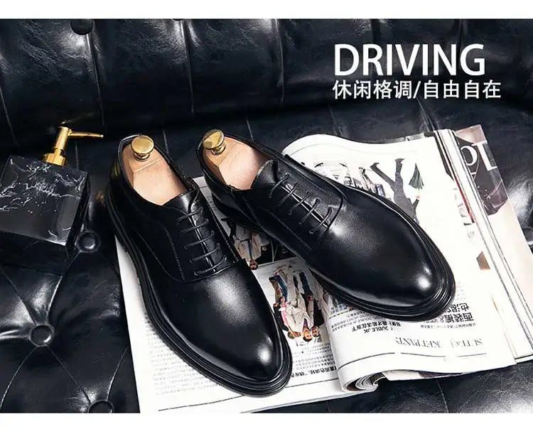 Business Formal Leather Shoes Men's Casual with Suit Low Top Solid Wedding Shoes Color Fashion Oxford Shoes Pointed Office Shoes - Shopfly.co.uk