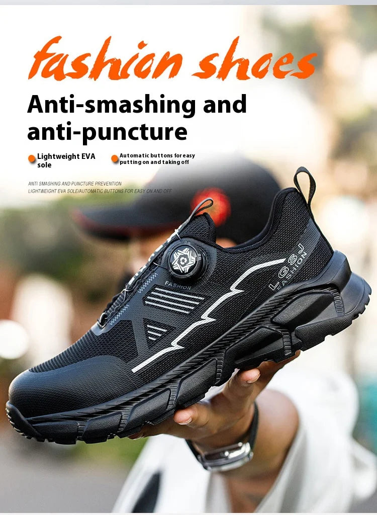 Lightweight Breathable Rotary Buckle Work Sneakers Protective Shoes Safety Industrial Puncture-Proof Anti-smash Steel Toe Shoes - Shopfly.co.uk