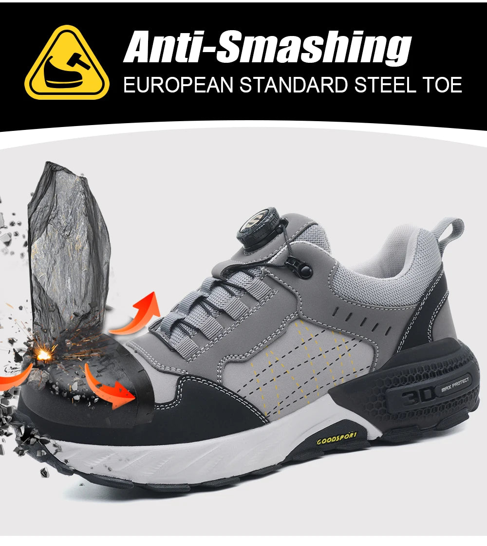 high-quality Work Safety Shoes for men Rotating button Work Sneakers Anti-smash Anti puncture Indestructible shoes Work Boots - Shopfly.co.uk