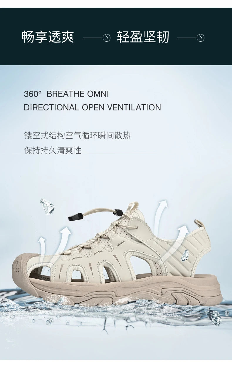 Jumpmore Fashion Men's Leather Sandals Summer Outdoor Hiking Shoes Size 38-45 - Shopfly.co.uk