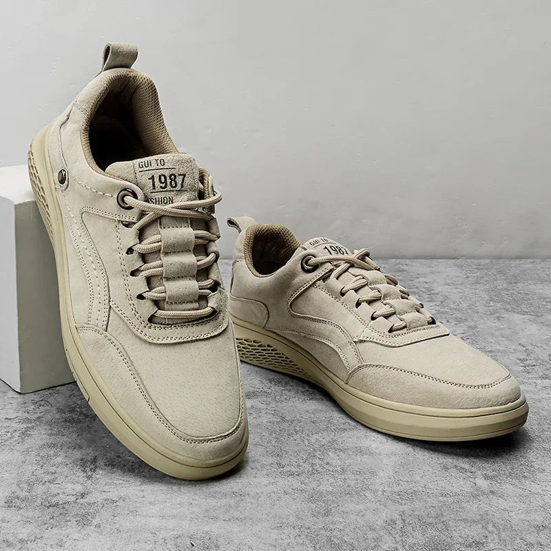 Men Shoes fashion Genuine Leather Casual Shoes Breathable Autumn lace up comfortable Loafers Outdoor Oxfords Men Sneakers shoes - Shopfly.co.uk