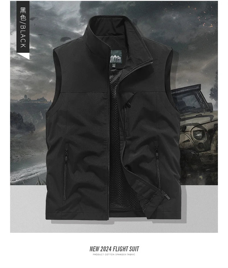 2024 New Fashion Men's Vest Windproof Solid Sleeveless Jacket Motorcycle Ourdoor Waterproof Biker Vest for Men Clothing - Shopfly.co.uk