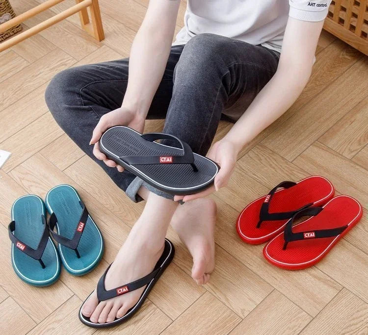 Red Flat Sandals Man Shiatsu Cheap Liquidation Summer Sale Slippers for Men Designer Luxury 2025 Fashion Mascullino Trend Shoes - Shopfly.co.uk
