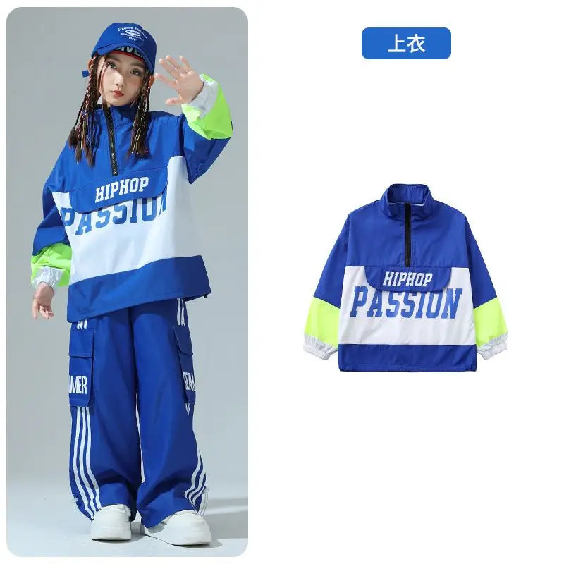 Boys Hip Hop Pullover Street Dance Cargo Pants Girls High Collar Sweatshirt Outfits Kids Jazz Sport Clothes Set Child Streetwear - Shopfly.co.uk