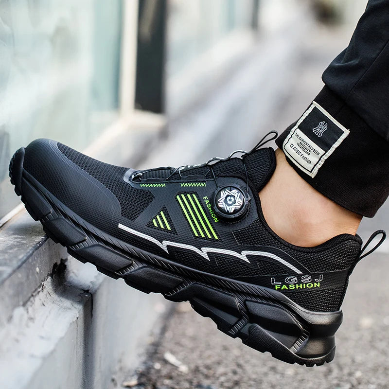 Lightweight Breathable Rotary Buckle Work Sneakers Protective Shoes Safety Industrial Puncture-Proof Anti-smash Steel Toe Shoes - Shopfly.co.uk