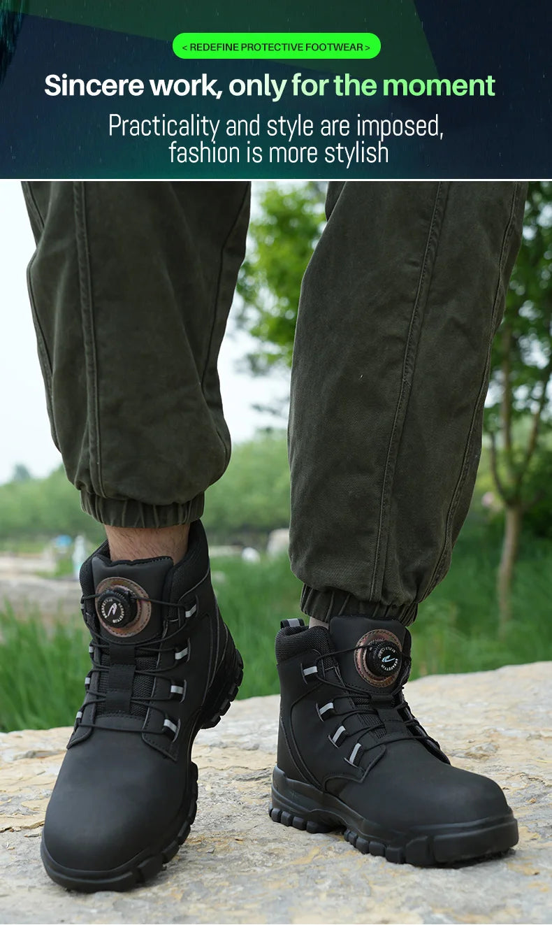 Waterproof Safety Boots Men Indestructible Steel Toe Work Boots Anti-smash Stab-resistant Safety Shoes Biker Botas Para Hombre - Shopfly.co.uk