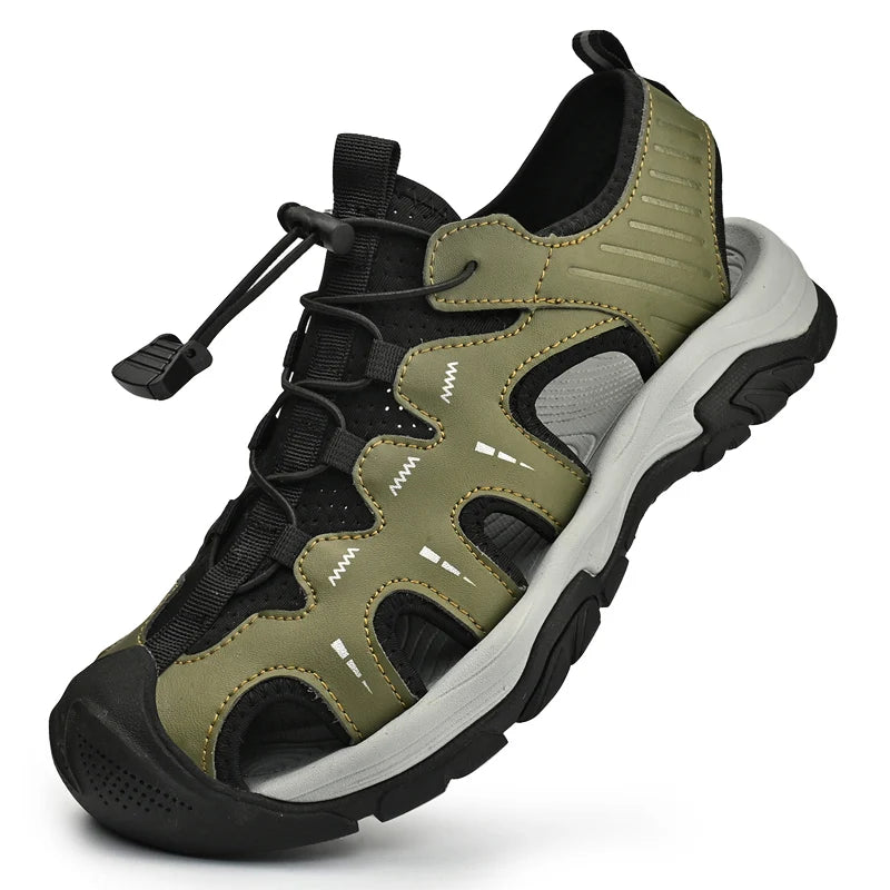 Jumpmore Fashion Men's Leather Sandals Summer Outdoor Hiking Shoes Size 38-45 - Shopfly.co.uk