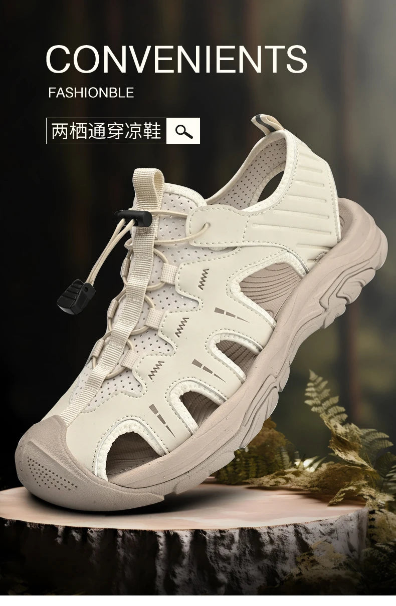 Jumpmore Fashion Men's Leather Sandals Summer Outdoor Hiking Shoes Size 38-45 - Shopfly.co.uk