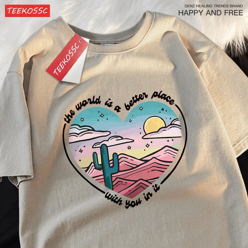 The Waild Is A Better Place Printing Clothes Men Women Casual Breathable T-Shirts Cotton O-Neck T Shirts Hip Hop T-Shirt Couple