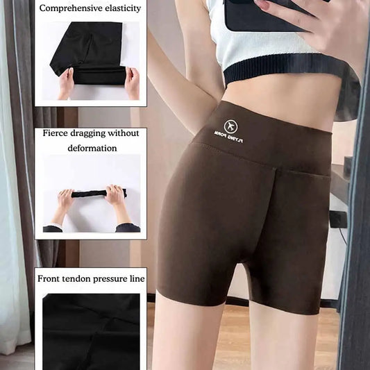 1pcs Women's Leggings Belly Tightening And Hip Lifting Pants Anti Glare Yoga Ice Silk Seamless Shorts Safety Shorts 3/4 Pants - Shopfly.co.uk