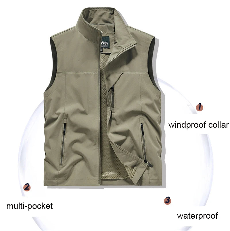 2024 New Fashion Men's Vest Windproof Solid Sleeveless Jacket Motorcycle Ourdoor Waterproof Biker Vest for Men Clothing - Shopfly.co.uk