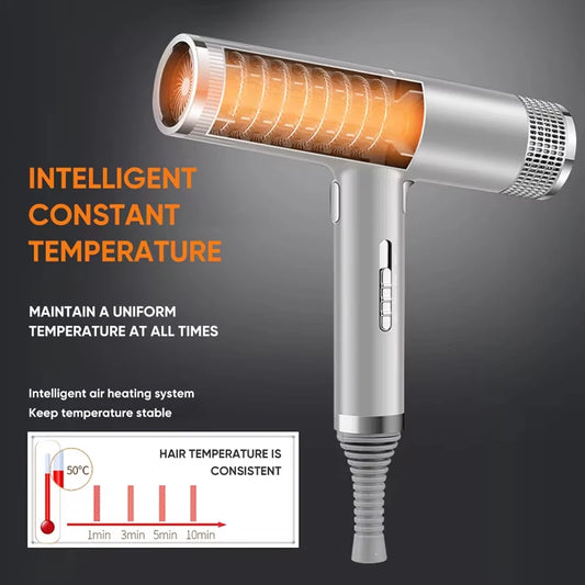 Low noise cold and hot negative ion hair dryer Intelligent temperature adjustable quick drying leafless hair dryer - Shopfly.co.uk
