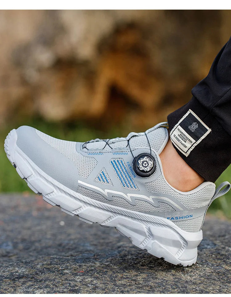 Lightweight Breathable Rotary Buckle Work Sneakers Protective Shoes Safety Industrial Puncture-Proof Anti-smash Steel Toe Shoes - Shopfly.co.uk
