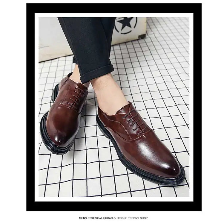 Business Formal Leather Shoes Men's Casual with Suit Low Top Solid Wedding Shoes Color Fashion Oxford Shoes Pointed Office Shoes - Shopfly.co.uk