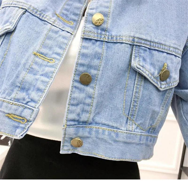 2024 New Jean Jacket Women Denim Jackets Autumn Korean Casual Long Sleeves Streetwear Denim Coats Office Lady Outwear