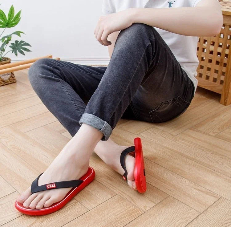 Red Flat Sandals Man Shiatsu Cheap Liquidation Summer Sale Slippers for Men Designer Luxury 2025 Fashion Mascullino Trend Shoes - Shopfly.co.uk