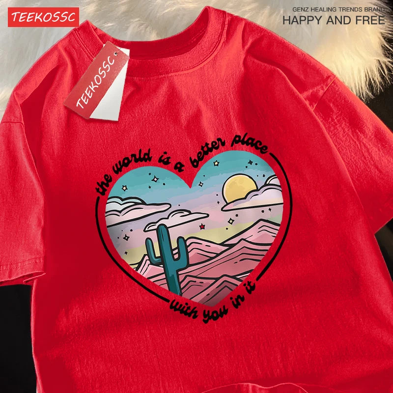 The Waild Is A Better Place Printing Clothes Men Women Casual Breathable T-Shirts Cotton O-Neck T Shirts Hip Hop T-Shirt Couple