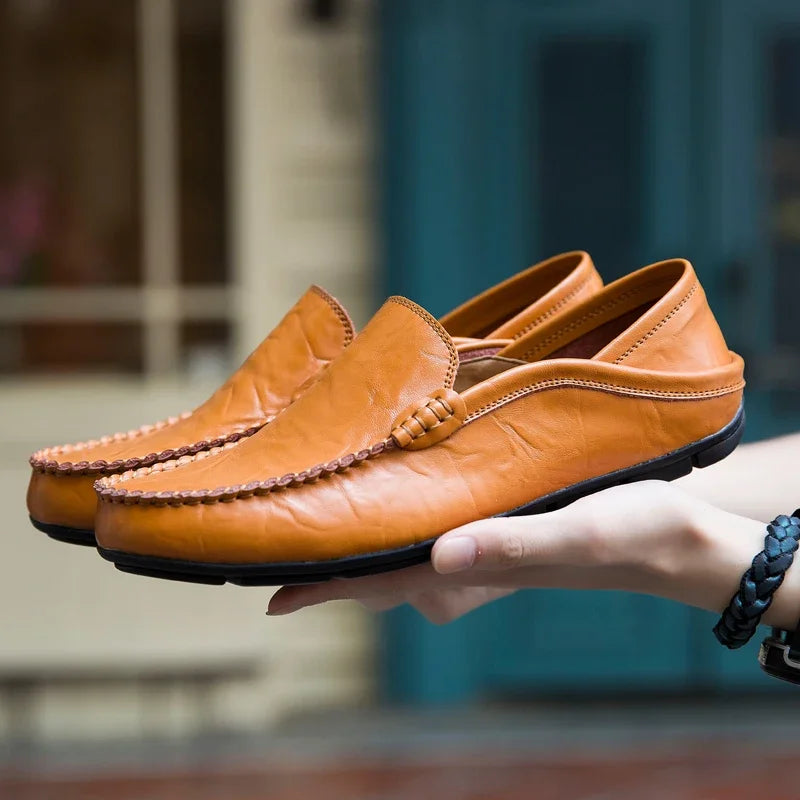 Men Shoes Casual Genuine Leather Mens Loafers Moccasins Designer Slip on Boat Shoes High Quality Chaussure Homme Plus Size 37-47 - Shopfly.co.uk