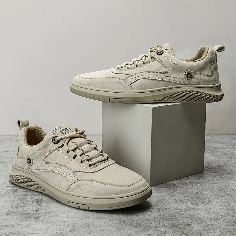 Men Shoes fashion Genuine Leather Casual Shoes Breathable Autumn lace up comfortable Loafers Outdoor Oxfords Men Sneakers shoes - Shopfly.co.uk