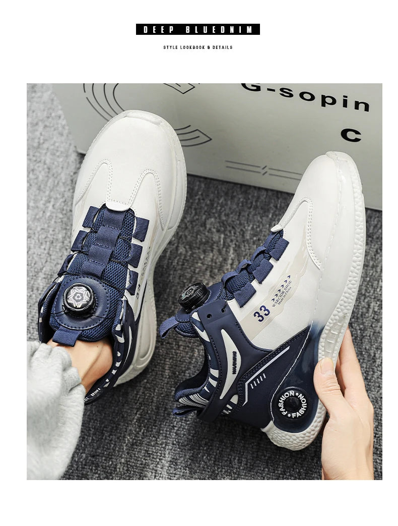 Mens Sneakers with Rotating Buckle Comfy Non Slip Lace up Durable Shoes for Mens Outdoor Activities - Shopfly.co.uk