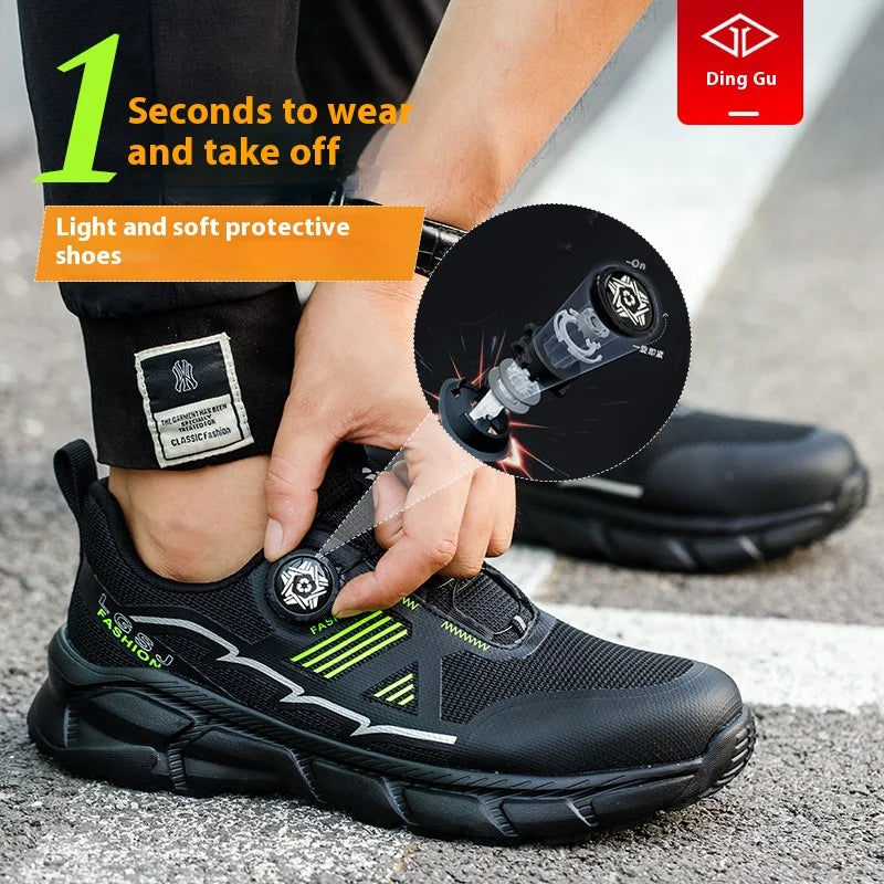 Lightweight Breathable Rotary Buckle Work Sneakers Protective Shoes Safety Industrial Puncture-Proof Anti-smash Steel Toe Shoes - Shopfly.co.uk