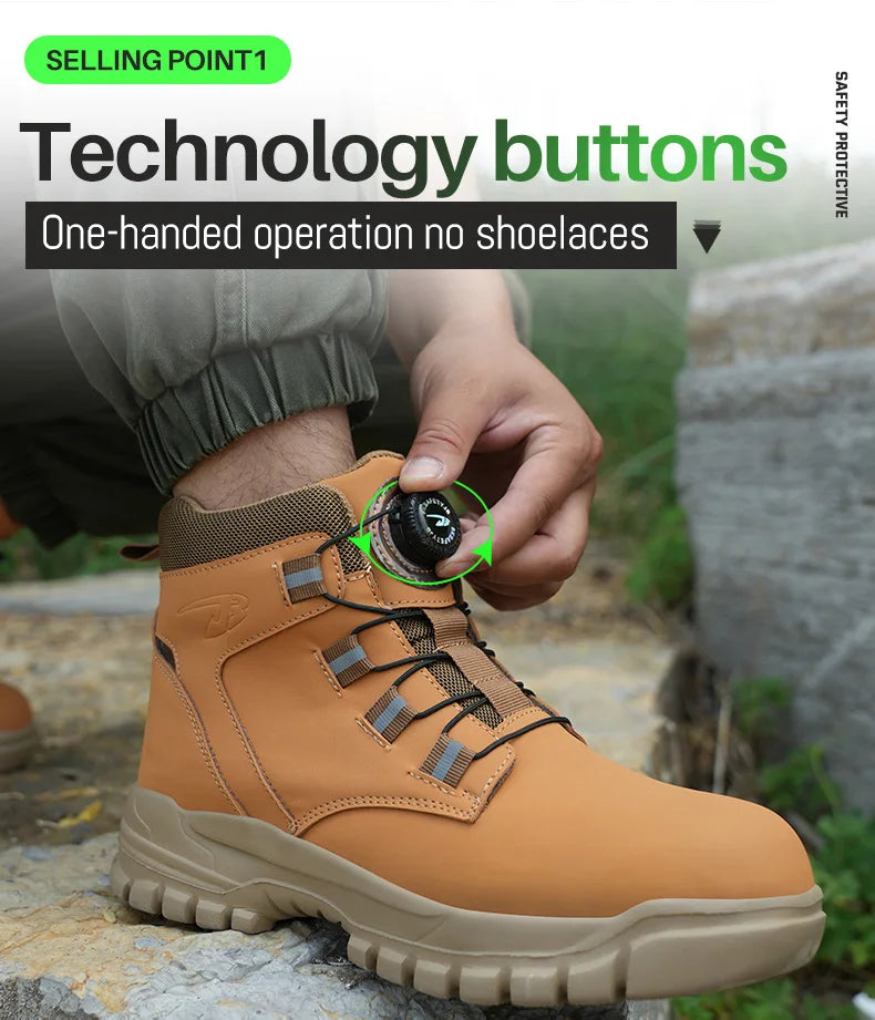 Waterproof Safety Boots Men Indestructible Steel Toe Work Boots Anti-smash Stab-resistant Safety Shoes Biker Botas Para Hombre - Shopfly.co.uk