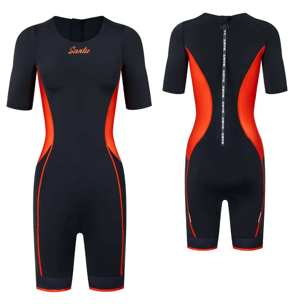 Santic Women's Triathlon Cycling Suits Summer Sleeveless Sponge Padded Quick-Drying for Running Swimming Cycling Bib Shorts - Shopfly.co.uk