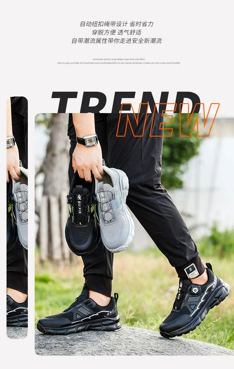 Rotating Button Men Shoes Security Sneakers Steel Toe Shoes Puncture-Proof work Shoes Anti-smash Sport Safety Shoes Protective - Shopfly.co.uk