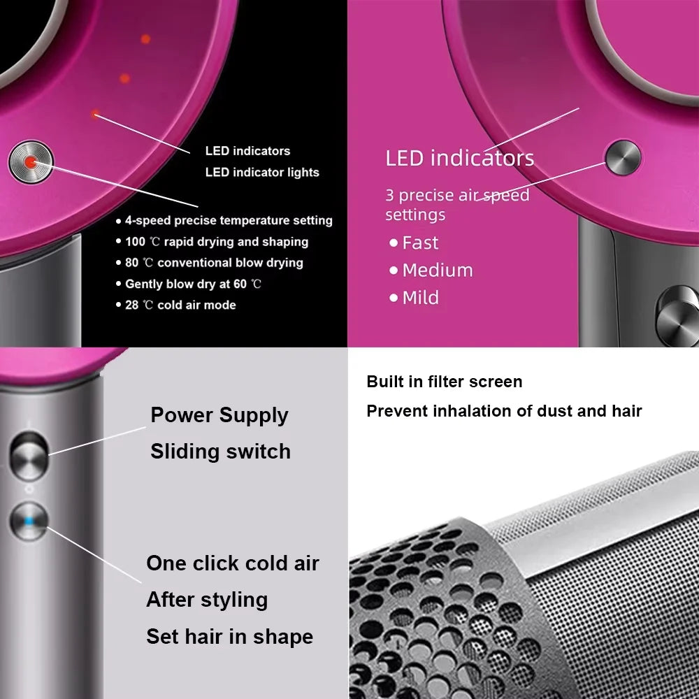 2025 New Professional Leafless Constant Temperature Negative Ion Attachment 5 Powerful Home Travel Portable Electric Hair Dryer - Shopfly.co.uk
