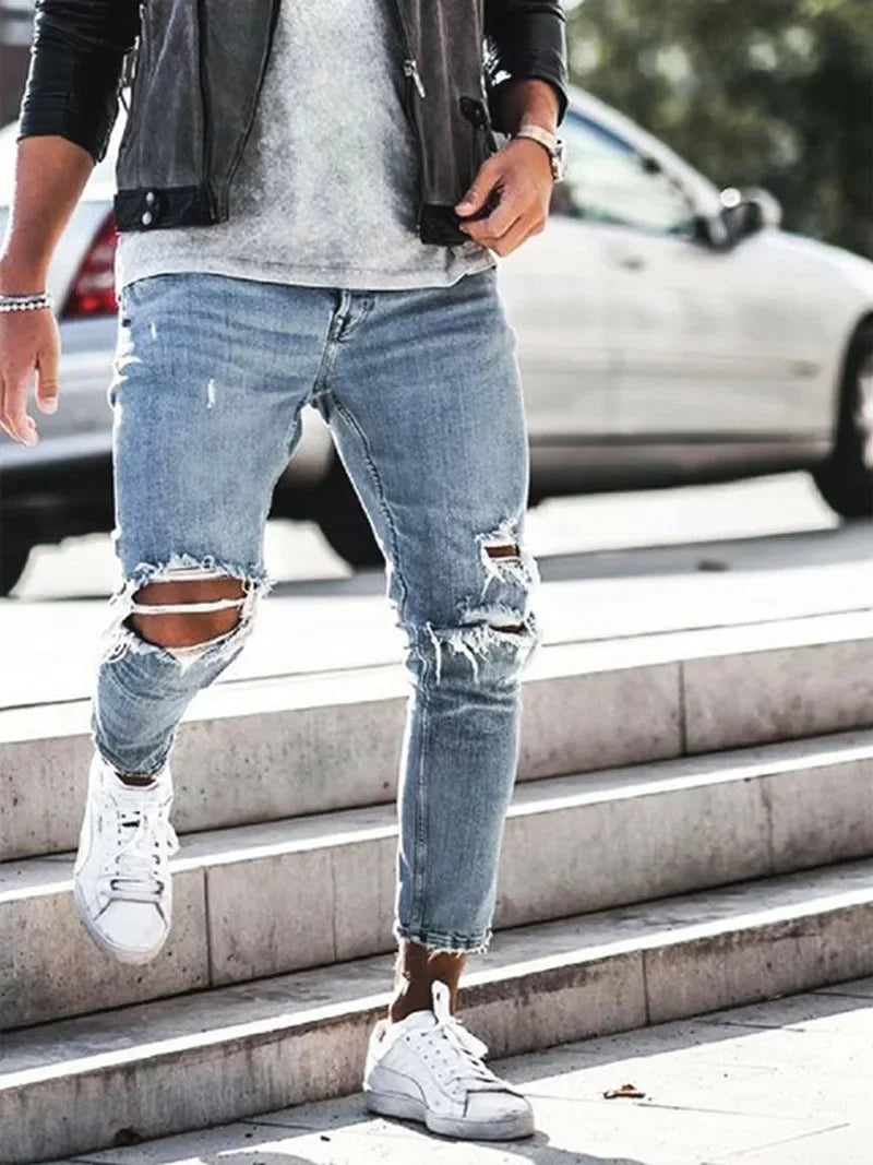 Men Jeans Clothing 2024 New Autumn Winter Skinny Jean Streetwear Hip Hop Slim Pencil Pants Fashion Denim Trousers Plus Size 3XL