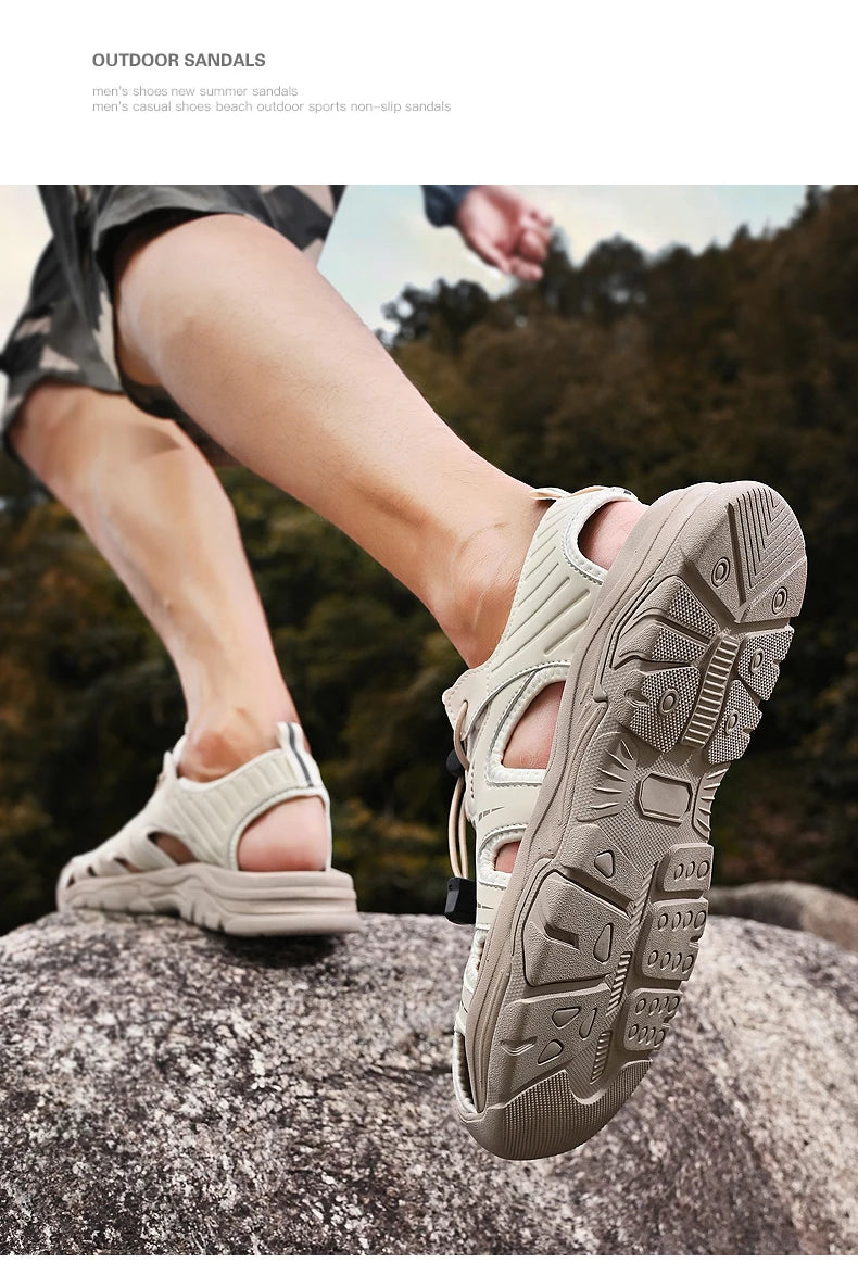 Jumpmore Fashion Men's Leather Sandals Summer Outdoor Hiking Shoes Size 38-45 - Shopfly.co.uk
